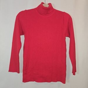 Women's Merino Wool Red Turtleneck Sweater - Med